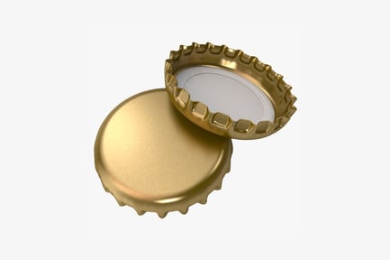 Preview: Gold-colored scalloped bottle cap with central circular element