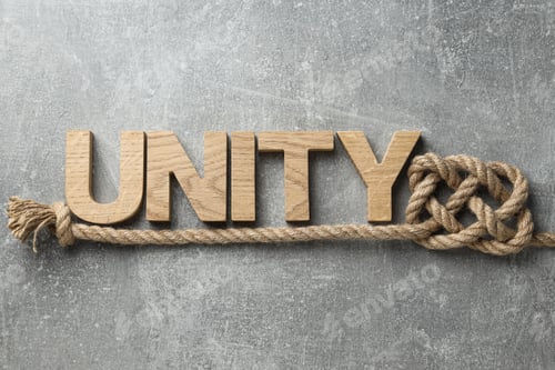 Preview: The word "unity" in wooden letters with a rope