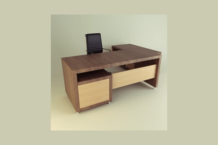 Preview: Office desk with open drawer and chair