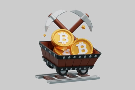 Preview: Digital illustration of a mine cart filled with Bitcoin coins