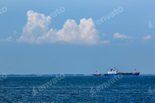 Preview: Large tanker anchored in the sea.