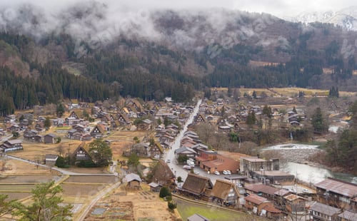 Preview: Cottage houses in Shirakawago village in summer season, Gifu, Japan.