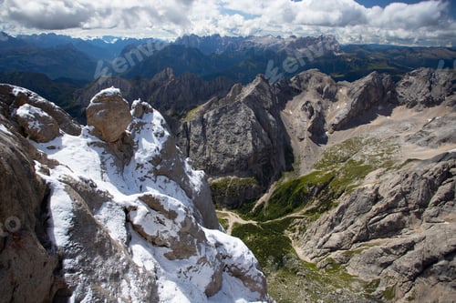 Preview: Panoramic view from the top of the Marmolada Glacier, Dolomites, South Tyrol, Italy.