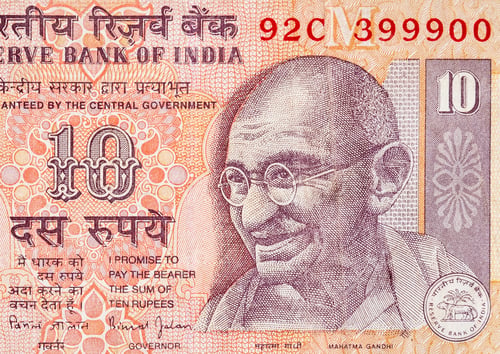 Preview: Mahatma Gandhi face on Indian bank note ten rupees