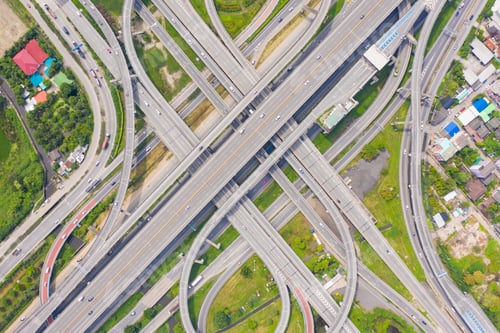 Preview: Cars driving on highway or motorway. Overpass bridge street roads in urban city town.