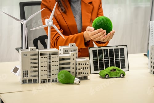 Preview: businesswoman is a leader in corporate sustainability, promoting eco-friendly practices and clean