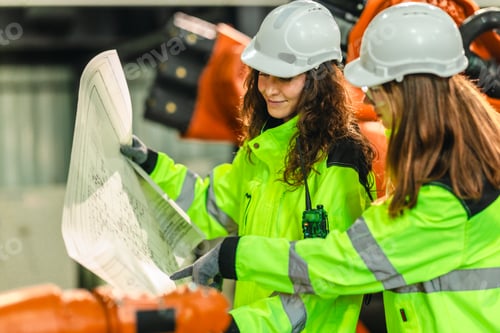 Preview: Engineer Reviewing Blueprint in Robotic Facility
