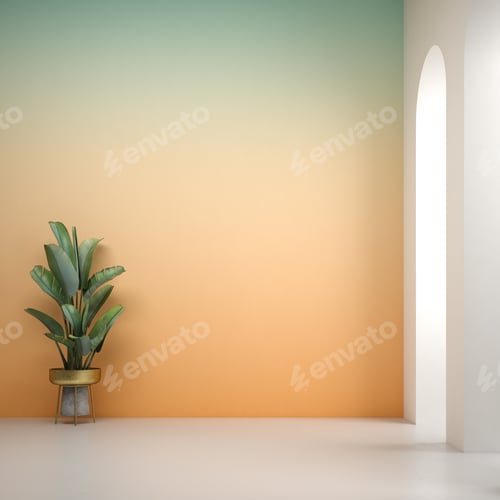 Preview: Minimalist Interior with Tropical Plant and Gradient Wall