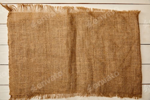 Preview: piece of brown sackcloth on white wooden surface