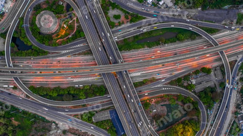 Preview: Aerial view elevated road and traffic junctions, Modern construction design traffic ways traffic.