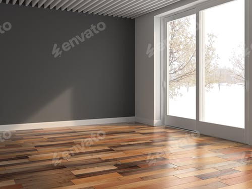 Modern Room Interior with Wooden Floor and Wall