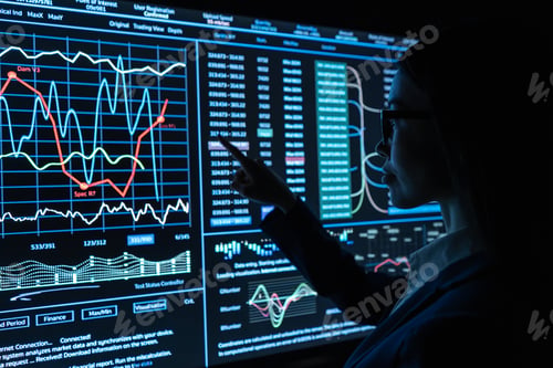 Preview: The businesswoman works with a sensor screen.