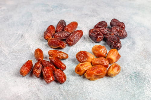 Preview: Various of dried dates or kurma.