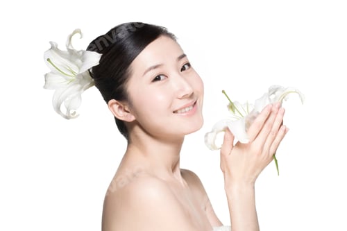 Preview: Smiling Young Woman with White Lily Flower