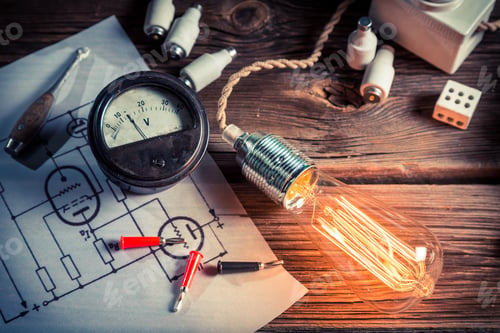 Preview: Physical experience of an electric current on old wooden table