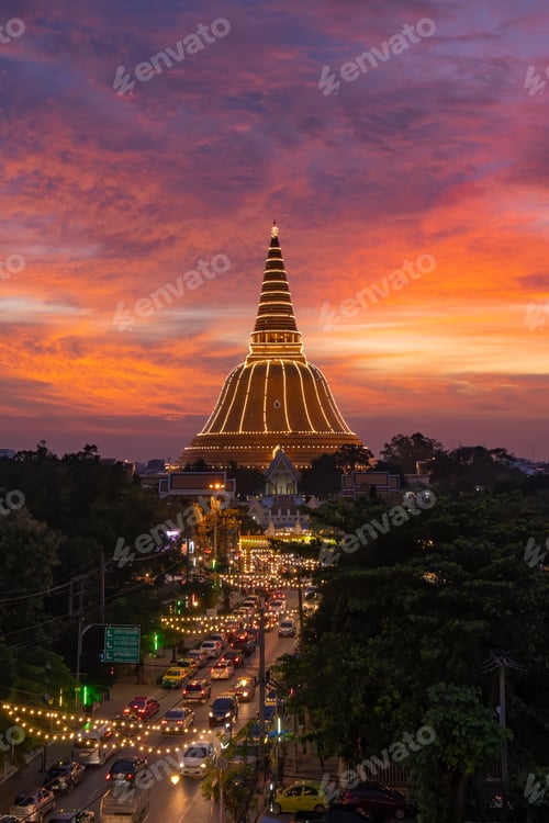 Preview: Temple in Thailand. Thai architecture building. Famous tourist attraction landmark.
