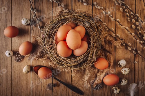 Preview: Natural fresh eggs for Easter and cooking in brown tone, Easter decoration
