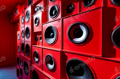 Preview: Photo of close up wall with red audio speakers background