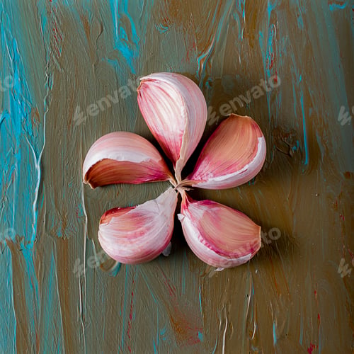 Preview: Garlic cloves on the surface blue.