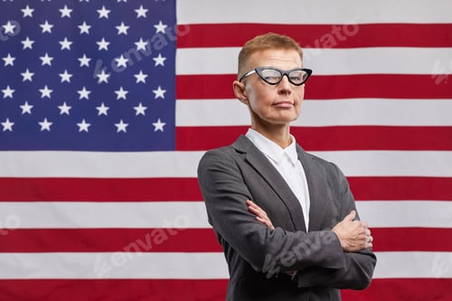 Preview: Mature Female Leader against American Flag