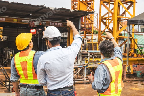 Preview: Construction engineer team working together join teamwork talking together at construction site