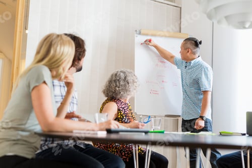 Preview: Coworkers discussing project in board room