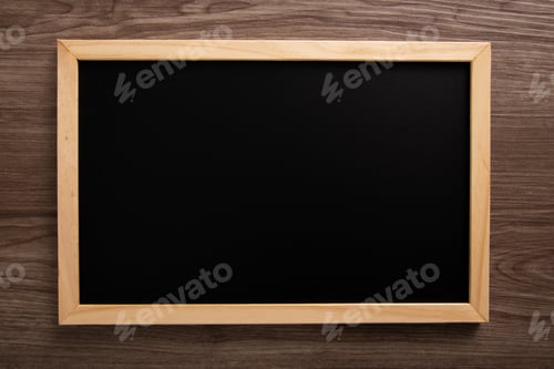 Preview: blank blackboard on wooden background