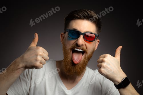 Preview: Goofy Man with Red Beard Wearing 3D Glasses