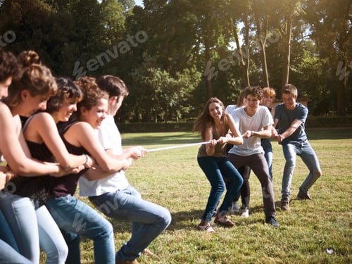 Preview: large group of friends enjoying a summer day at the park, back to school