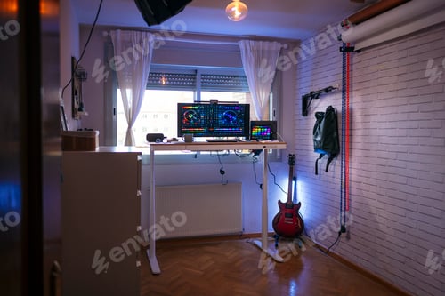 Preview: Home music studio setup with standing desk and computer