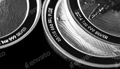 Preview: Close up of Silver Bullion Coin on a black mirror background