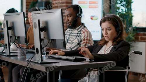 Preview: Woman with physical disability working at call center