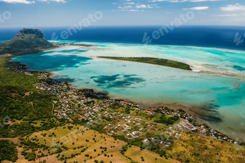 Preview: Aerial view of Le Morne Brabant mountain which is in the World Heritage list of the UNESCO