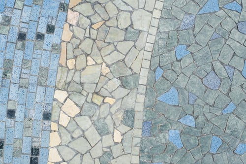 Preview: Mosaic ceramic tiles and cobblestones, decorative stones pattern, texture background