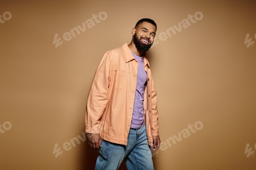 Preview: Stylish Man With Beard Against Vibrant Wall