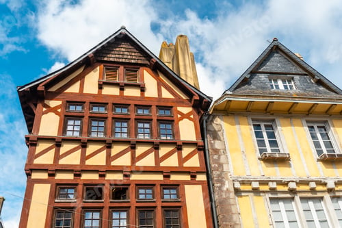 Preview: Old wooden colored houses in the medieval village of Quimper in the Finisterre