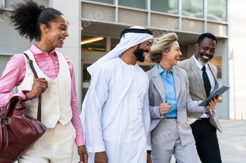 Preview: Group of multiethnic business people meeting an emirati businessman