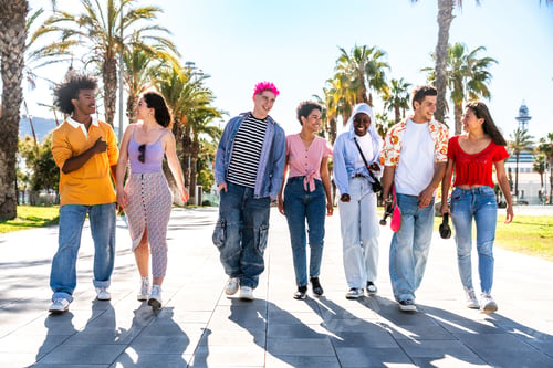 Preview: Multiethnic group of young happy friends hanging out