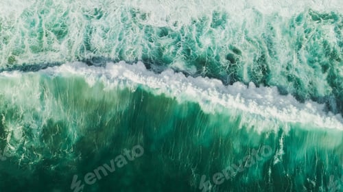 Preview: Aerial wave background. Drone shot directly from above, green turquoise color, huge waves