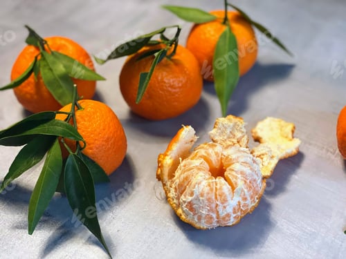 Preview: Healthy food, fresh tangerines on a table