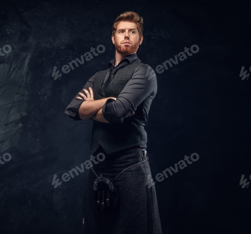 Preview: Portrait of a handsome redhead man with stylish hair and beard in studio