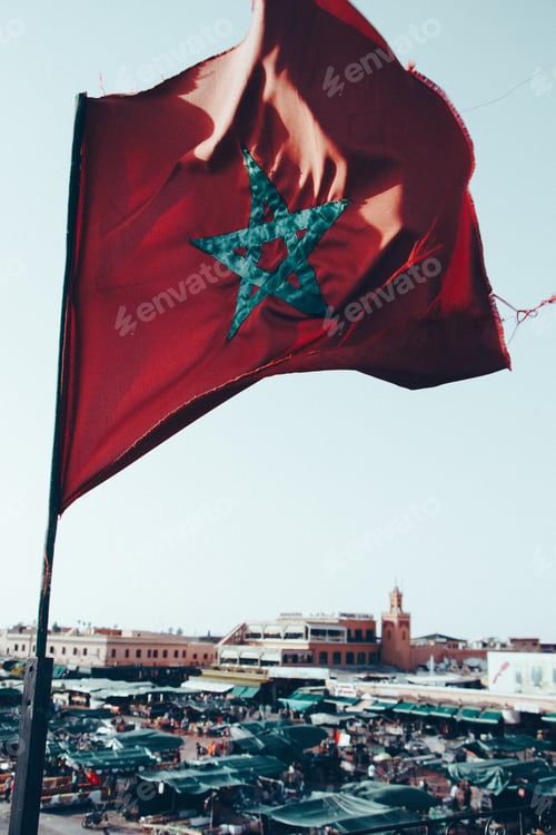 Preview: Travel, waving flag, Morocco, market, travel destination, nation.