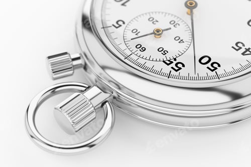 Preview: Classic chrome analog stopwatch close up. 3d rendering.