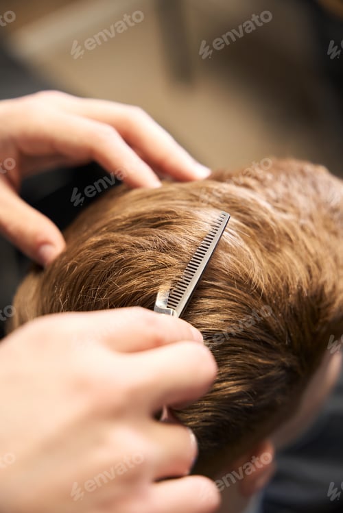 Preview: Closeup view of skilled hairstylist serving visitor
