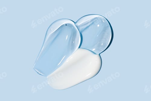 Preview: Soothe cream lotion moisturizer gel smears on blue background. Skincare and body beauty