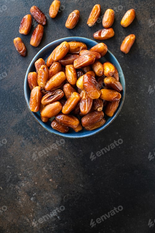 Preview: Date Fruit Sweet Dried Fruits Tasty Healthy Snack Diet Top View Copy Space Vegan Or Vegetarian