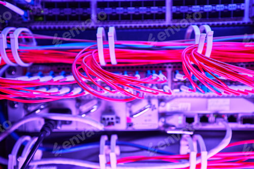 Preview: Colored network cables held with zip ties