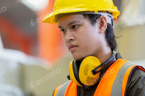 Preview: close up face of man engineer, Male technical working in power plant control panel of industry facto