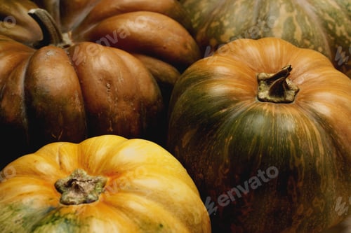 Preview: Toned autumn background with pile of pumpkins