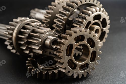 Preview: Gear and cogs wheels, clock mechanism, brass metal engine industrial.